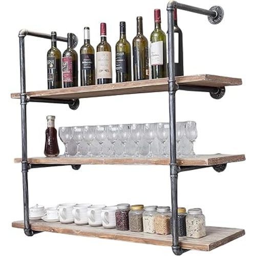 Industrial Wall Mounted Iron Floating Pipe Shelves/Shelving/Racks/Storage/Bookcases/Brackets, DIY Open Bookshelves/Shelving for Kitchen/Office, Retro Black,(4-Tier Shelf Brackets,Not Include Planks)