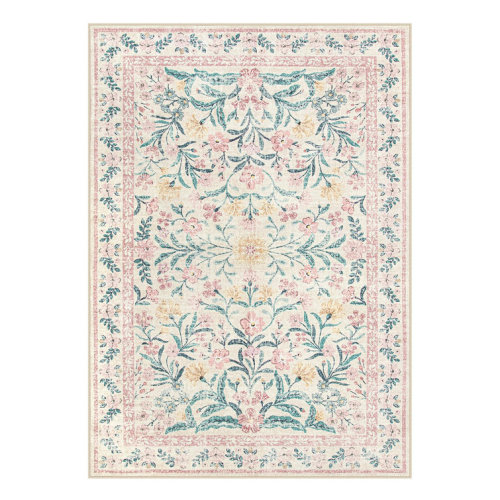 Fonsie Fonsie Oriental Botanical Floral Machine Washable Area Rug with Non-Slip Backing for Living Room, Dining Room, Bedroom