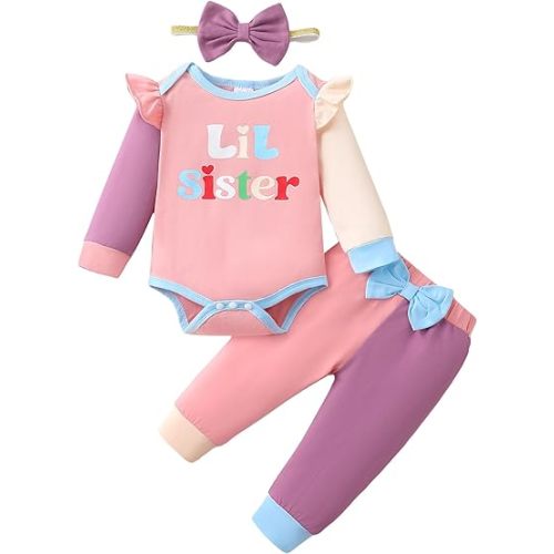 Mioglrie Baby Girl Clothes Newborn Girl Fall Winter Outfits Pants Set Preemie Clothing Headband 0 3 6 12 18 Months