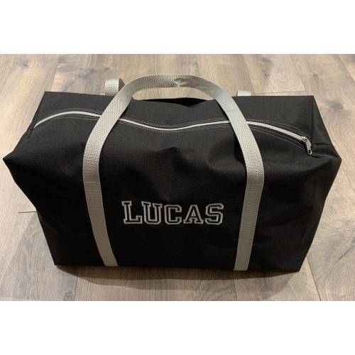 Personalized Black with Grey Straps Large Duffel Bag | Twinkle Twinkle Little One