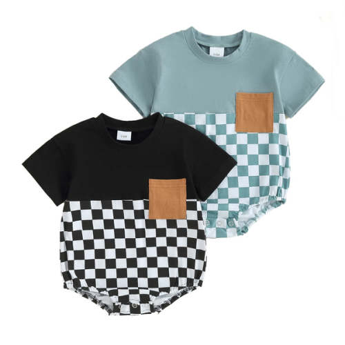 OLIVER Checkered Short-Sleeve Onesie - Hazel & Bo