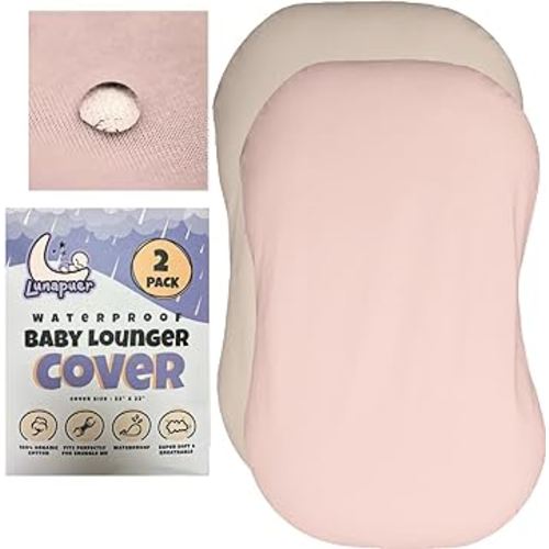 100% Waterproof Baby Lounger Cover - 2-Ply Organic Cotton Slipcovers Keep Your Lounger Clean & Your Baby Comfy - Machine Washable - (Lounger Not Included) - 2-Pack Includes Cream & Peach