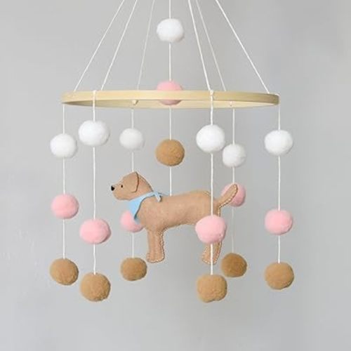 Baby Crib Mobile for Girls Boys Dog theme Baby Mobile for Crib Mobile for Bassinet with Felt Ball
