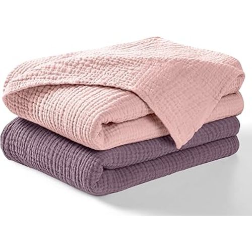 Dreamology Muslin Swaddle Blankets for Newborn,2 Pack,Cotton Blankets for Boys,Girls,100% Cotton,Soft and Breathable Baby Receiving Blankets Baby Boy,Girl, 44x44 Swaddle Blanket | Purple and Pink