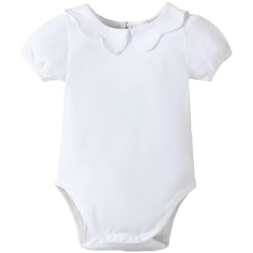 LYSMuch 0-24Mo Baby Girls Peter Pan Collar Bodysuit Toddler Ruffle Romper Short Sleeve Solid Color Clothes