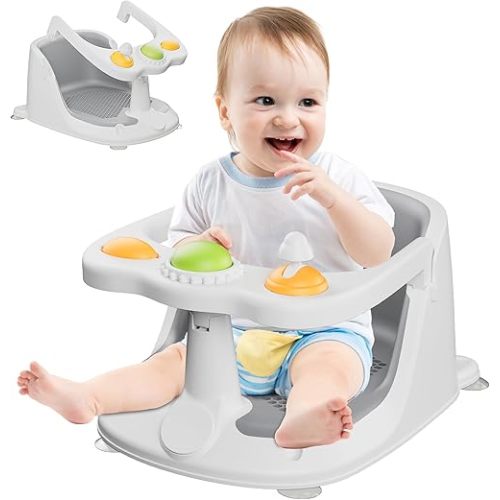 Baby Bath Seat for Babies 6 Months & Up, Bath Seats for Babies Sitting Up, Non-Slip, Comfortable Infant & Toddler Bath Seat for Newborns, Grey