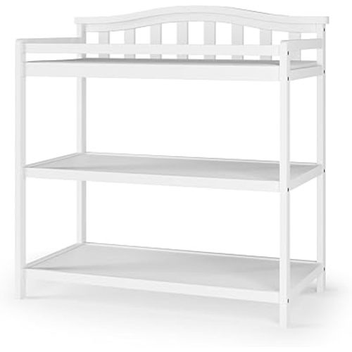 Child Craft Arch Top Infant Changing Table, Water-Resistant Pad and Safety Strap, Anti-Tip Kit Included to Prevent Tipping, Non-Toxic, Baby Safe Finish (Matte White)