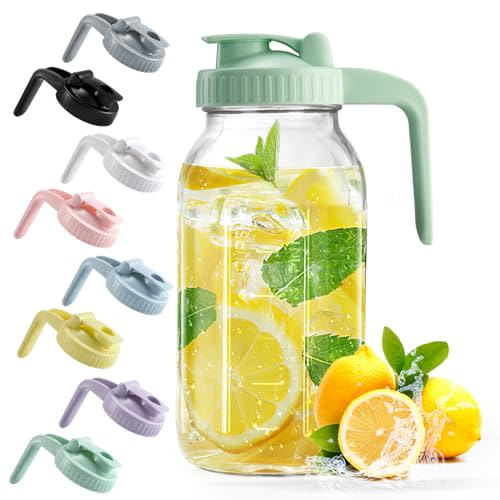 Mason Jar with Pour Spout Lid V-shaped, 2 Quart Iced Tea Pitcher Double Leak Proof, 64 oz Drink Pitcher for Breastmilk, Sun Tea, Juice, Coffee Creamer, Formula Pitcher