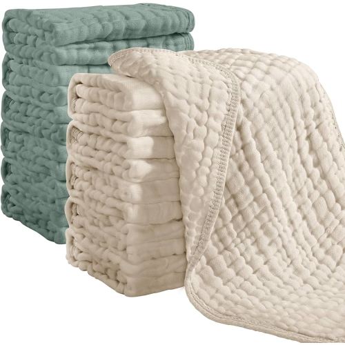 Looxii Muslin Burp Cloths 100% Cotton Muslin Cloths 12 Pack Large 20''x10'' Extra Soft and Absorbent Baby Burping Cloth for Boys and Girls (Apricot+DarkGreen)