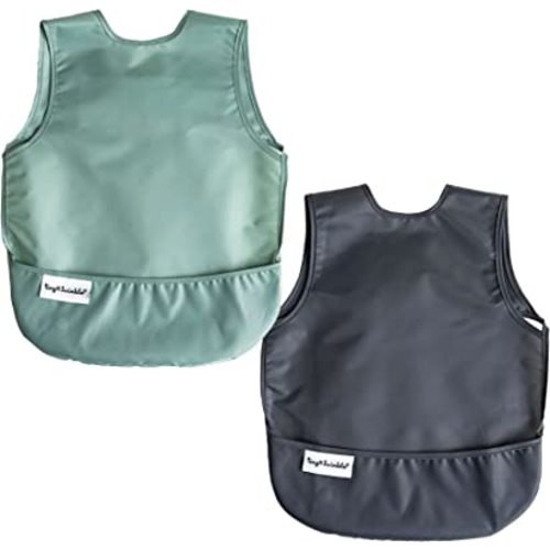 Tiny Twinkle Mess-Proof Apron Toddler Bibs w/Tug-Proof Closure, Baby Food Bibs, 2 Pack