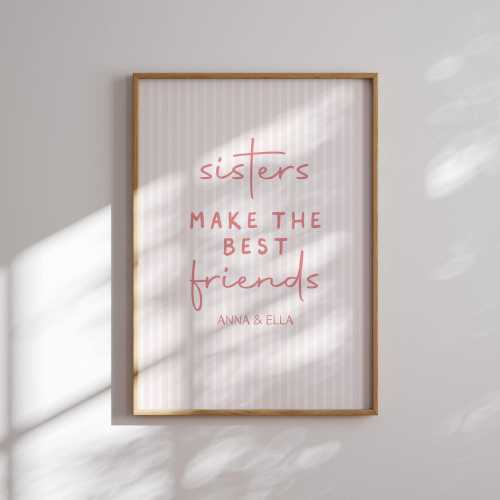 Girls Room Decor, Sisters Make Friends Print, Shared Kids Bedroom, Personalised gift, Nursery Striped Wall Art, Playroom Decor