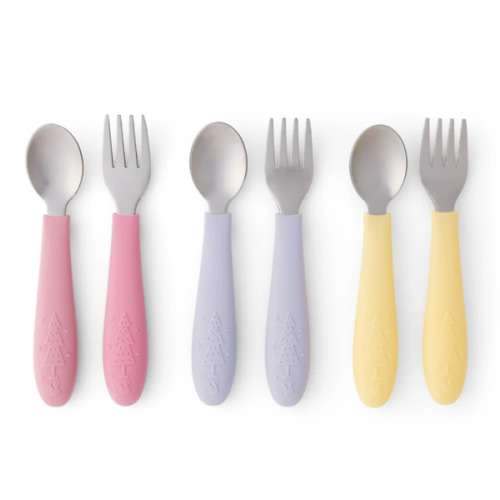 Babies/Toddler Stainless Steel Spoons + Forks with Silicone Handle