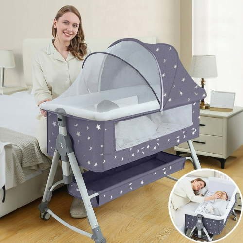 EONROACOO Portable Foldable Baby Bassinet with Storage, Adjustable Bedside Sleeper Crib, Moyan Starry Sky