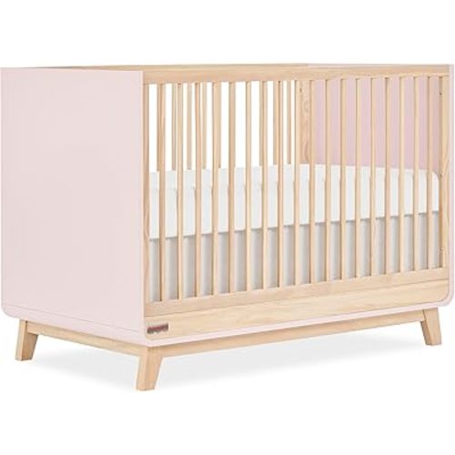 Dream On Me Fisher-Price Siesta 3-in-1 Convertible Crib, Blush Pink Vintage Oak (Guard Rail Included)