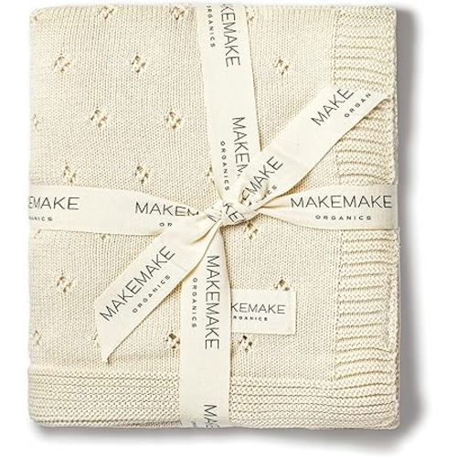 MakeMake Organics Organic Baby Blanket GOTS Certified Organic Cotton Baby Blanket Newborn Pointelle Knit Blanket Breathable Unisex Boy Girl Neutral Earthy Blanket (30x40, Vanilla)