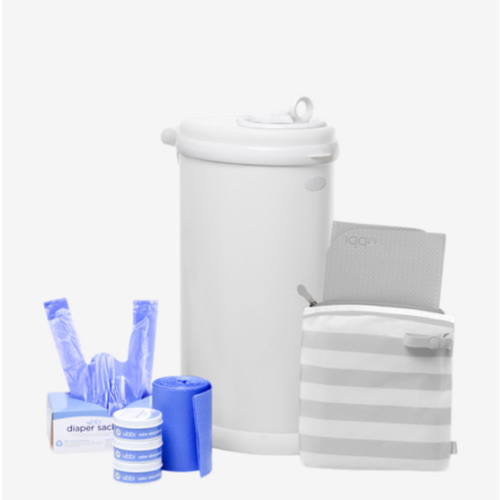 Ubbi Diaper Changing Value Gift Set, Includes White Diaper Pail, Absorbing Gels, Travel Changing Mat, Pail Waste Bags, On-The-Go Waste Sacks & Bag Dispenser, & Baby Wipes, Baby Registry Gift