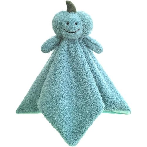 Baby Cyan Pumpkin Soft Stuffed Animal Security Blanket, Plush Pumpkin Character Lovey Blanket, Baby Shower/Nursery Gift, Newborn Infant Toddler Snuggle Blankie for Boys Girls, 14 Inches