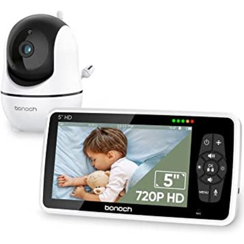 bonoch Baby Monitor with Camera and Audio, 5" 720P HD Video Baby Monitor No WiFi, Baby Camera Monitor, Hack Proof, Remote Zoom/Pan/Tilt, 4000mAh Battery, VOX Mode, Auto Night Vision, 8 Lullabies