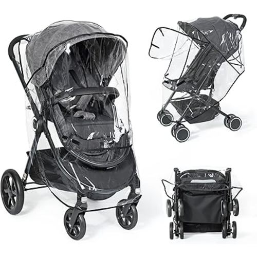Universal Clear Stroller Rain Cover, No-zip Waterproof Stroller Cover - Food Grade EVA, Baby Travel Weather Shield, Breathable Rain Cover for Most Single Strollers, Joggers Accessories for Rain, Black