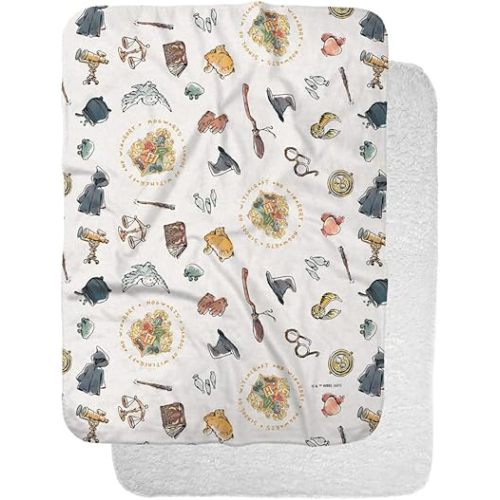 Harry Potter Whimsical Icons Sherpa Baby Blanket, Warm Soft Cozy, Unisex for Infants Girls & Boys 30"X40"