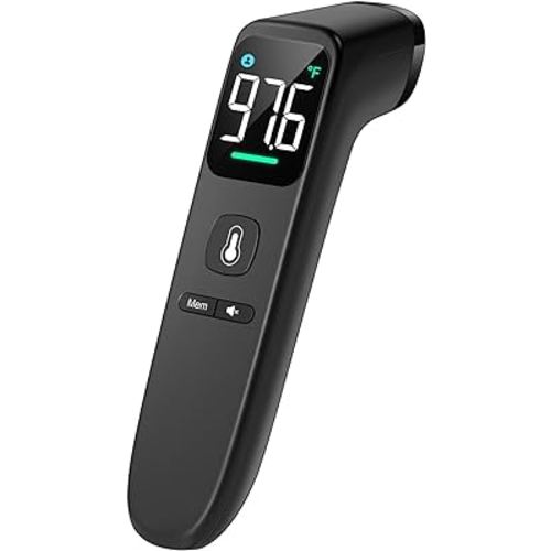 No-Touch Thermometer for Adults and Kids - Digital Forehead Thermometer with High Accuracy, Ultra Clear LED Screen and Fever Alarm-Black