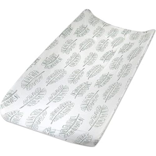 HonestBaby Organic Cotton Changing Pad Cover, Jumbo Leaf Sage, One Size
