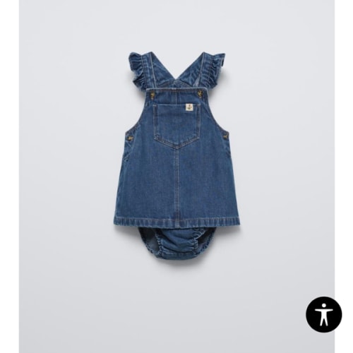 DENIM PINAFORE DRESS AND BOTTOMS - Mid-blue | ZARA United States