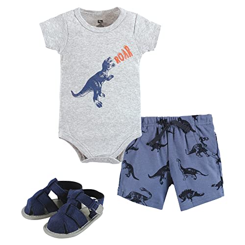 Hudson Baby Unisex Baby Cotton Bodysuit, Shorts and Shoe Set