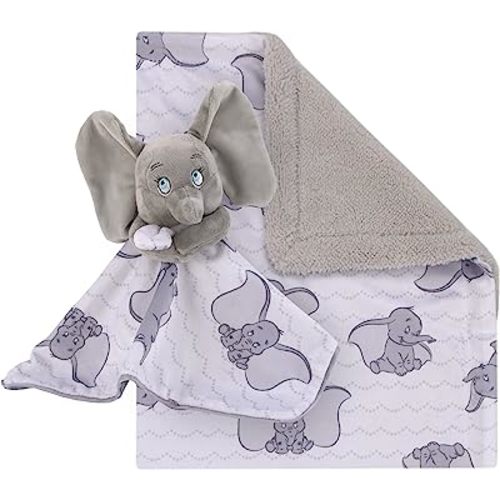 Disney Dumbo Gray and White Super Soft Sherpa Baby Blanket and Security Blanket 2-Piece Set