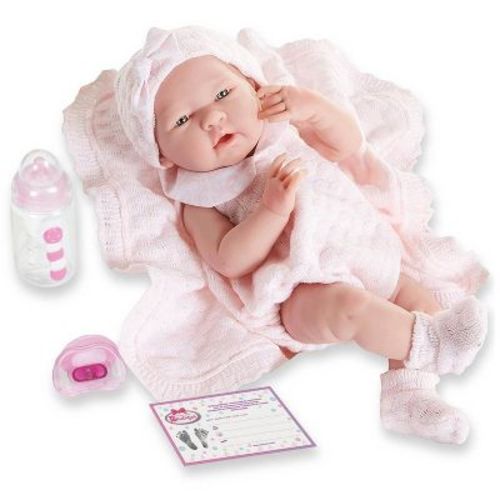 JC Toys La Newborn 15" Girl Doll - Pretty in Pink Knit Blanket Set: Lifelike Vinyl, Accessory Set