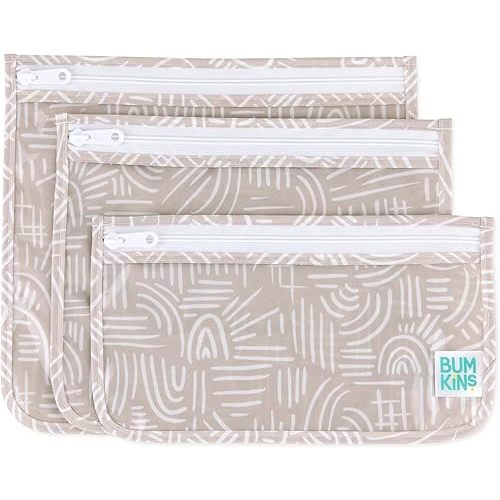 Bumkins Travel Bag, Toiletry, Baby, TSA Approved Pouch, Zip Bag, Quart Size Airline Compliant, Clear-Sided, Diaper Bag Organization, Makeup, Accessories, Set of 3 Sizes, Desert Boho