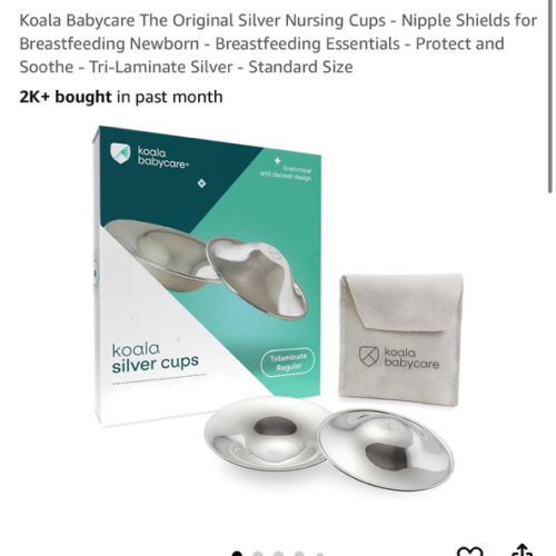Koala Babycare The Original Silver Nursing Cups - Nipple Shields for Breastfeeding Newborn - Breastfeeding Essentials - Protect and Soothe - Tri-Laminate Silver - Standard Size