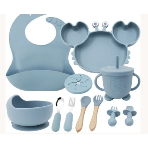 11-Piece Crab Silicone Bibs and Baby Feeding Set