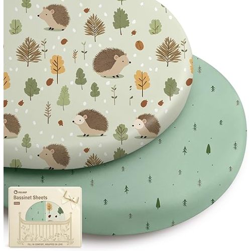 Bassinet Sheets for Baby Boys Girls, 2 Pack Fitted Bassinet Sheet Set, Soft Breathable Bassinet Cover Universal Fit for Oval Rectangle Round Hourglass Mattress, 31“x17”