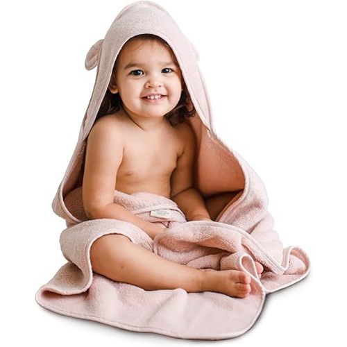 Natemia Hooded Baby Bath Towel - 100% Organic Cotton Baby Towels for Newborns, Toddlers, Boys, Girls - Soft Absorbent 450 GSM - Gentle on Sensitive Skin - Baby Shower Registry Gift (35" x 35")