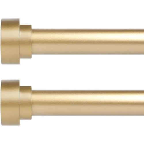 2 Pack Gold Curtain Rods for Windows 30 to 42 Inch(2.5-3.5ft), 1 Inch Diameter Heavy Duty Curtain Rods, Adjustable Curtains Rod, Modern Decorative Drapery Rod, 30-42" Brass Gold