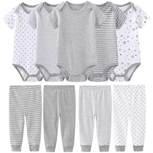 Newborn Baby Clothes Set - Short Sleeve Baby Boy Pants & Girl Bodysuits - Layette Sets