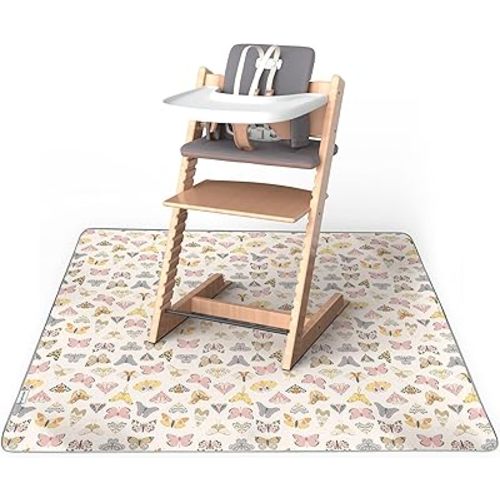 Tiny Twinkle Mess-Proof Splat Mats for Under high Chairs or Table Cover Art Projects for Baby and Toddler - Waterproof, Washable Floor or Table Splash mat 51" x 51" (Flutter)