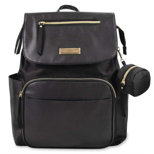 Sac à dos pour couches en cuir végétal noir de Baby Essentials 12 poches
