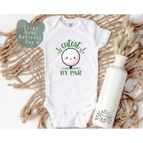 Golf Baby Onesie® Brand, Cutest By Par Golf Theme Baby Bodysuit, Funny Baby Shower Gift for Golfer Parents, Father’s Day Gift for Newborns