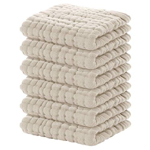 Yoofoss Muslin Baby Washcloths 100% Cotton Face Towels 6 Pack Wash Cloths for Baby 12x12in Soft and Absorbent Baby Wipes (Apricot)