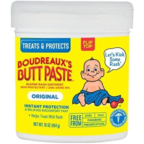 Boudreaux's Butt Paste Original Diaper Rash Cream, Ointment for Baby, 16 oz Flip-Top Jar