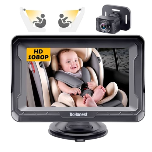 DoHonest Baby Car Camera HD 1080P - Rear-Facing Car Baby Monitor with Night Vision, Adjustable View Angle, Easy Setup, Anti-Glare Display, Safety for Kids & Infants