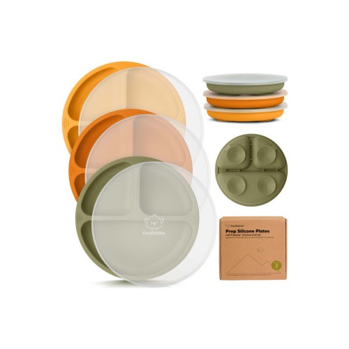 3-Pack Prep Silicone Suction Plates with Lids