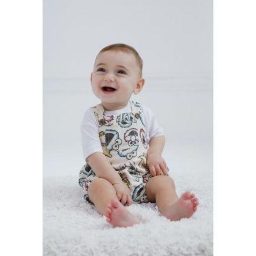 Sesame Street Elmo Cookie Monster Big Bird Baby Boys Cotton Gauze Matching Family Short Overalls Shortall 6-9 Months