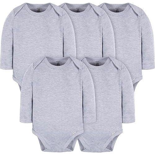 Gerber Baby Long Sleeve Solid Onesies Multi-Pack Interlock 180 Gsm