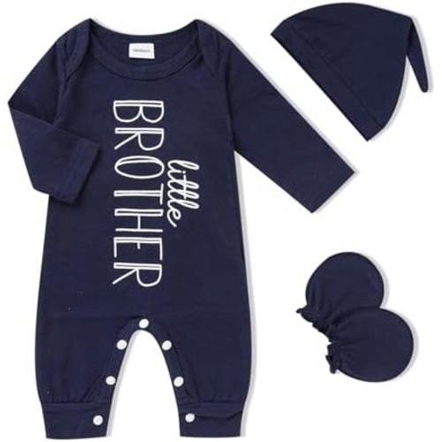 GRNSHTS Newborn Baby Boy Romper Coming Home Outfits Letter Print Bodysuit Jumpsuit+Hat+Gloves 3PCS Clothes Set