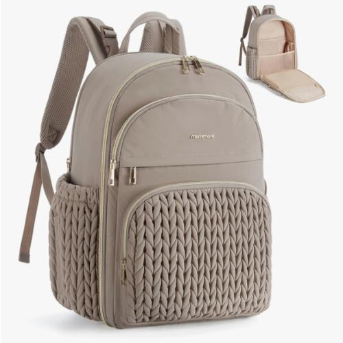 mommore Diaper Bag Backpack Large Baby Bag with Insulated Pockets, Laptop Sleeve Stroller Buckles, Quilted Travel Diaper Backpack with Luggage Strap