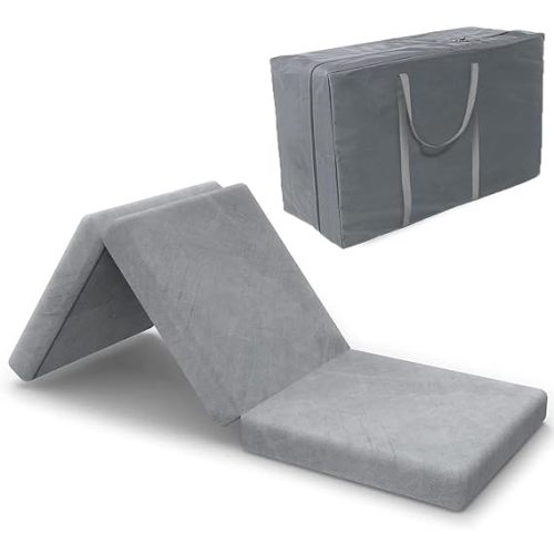 SINWEEK Tri Folding Mattress Foam Topper 4" Thickness Floor Cot Mattress, Guset Bed with Removable&Machine Washable Cover and Lining, CertiPUR-US Certified 25 x 75 Inch