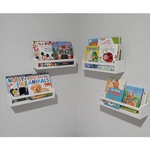 Gneric Floating Shelves for Wall, White Nursery Book Shelves, 15.7 inch Kids Bookshelf, Wall Shelves for Living Room Bedroom Decor,Kitchen Spice Rack,Bathroom Storage Rack(4 Pack)